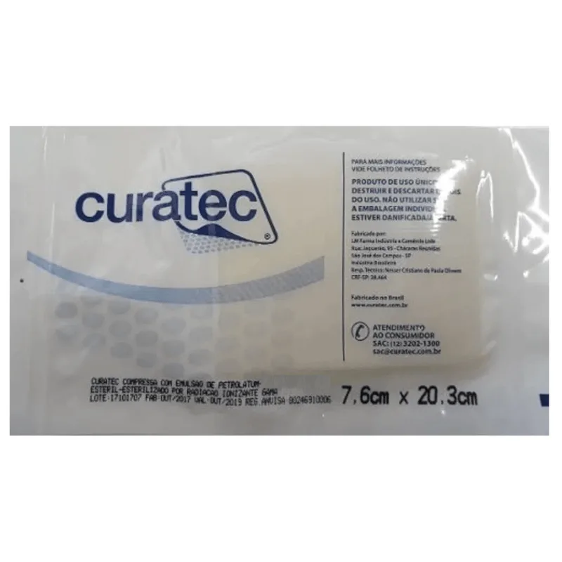 Curativo Compressa com Emulsão de Petrolatum 7,6 x 20,3cm - 6un - Curatec