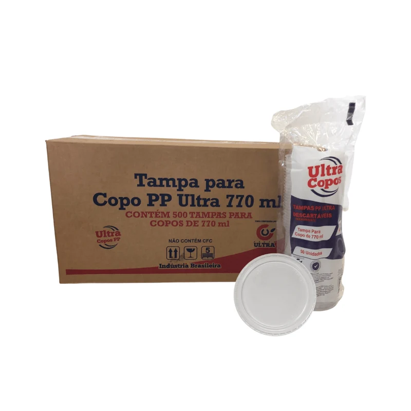 Tampa Descartável para Copo 770ml Sem Furo Transparente PP Ultratherm com 500 Unidades