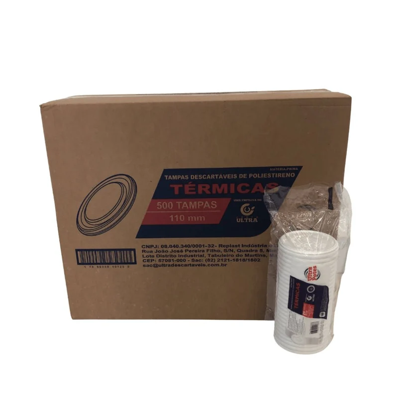 Tampa Descartável para Potes de Isopor 240ml, 300ml, 360ml e 480ml Ultratherm – Pacote com 500 Unidades