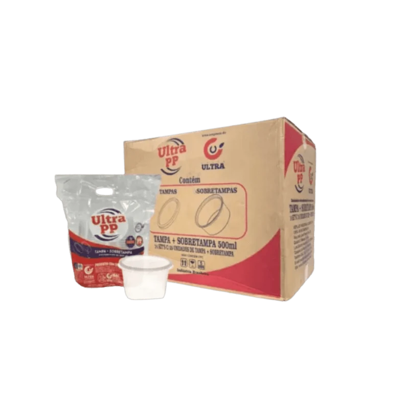 Pote Descartável PP 500ml Transparente com Tampa 300 Unidades Ultra