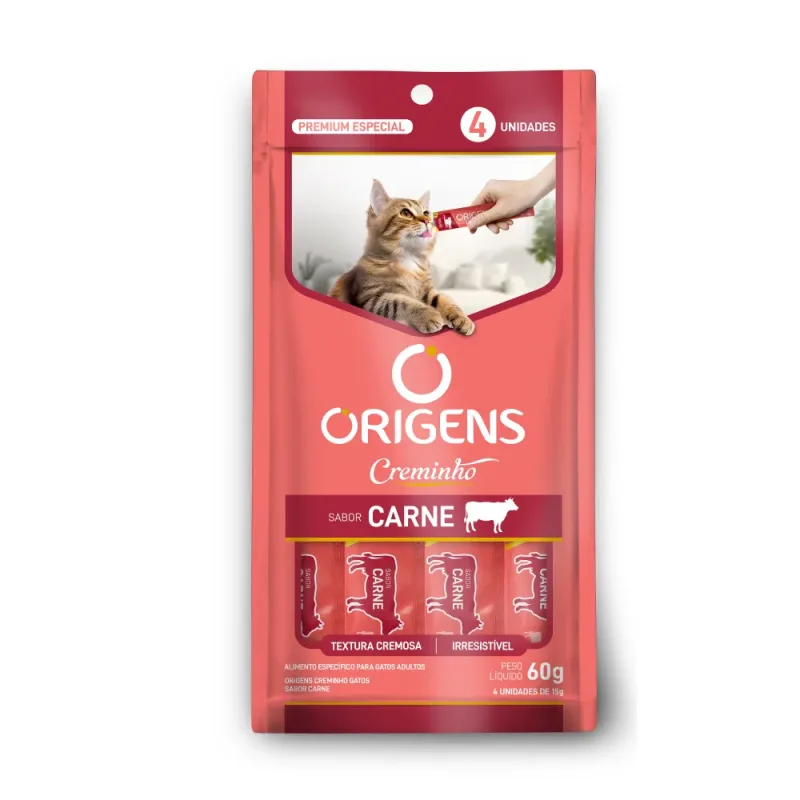Petisco Origens Creminho para Gatos Sabor Carne 60g 4 Unidades - 15g