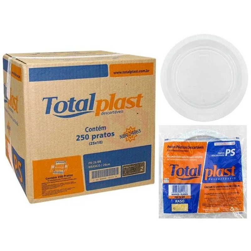 Prato Descartável Totalplast 26 cm Caixa com 250 Unidades