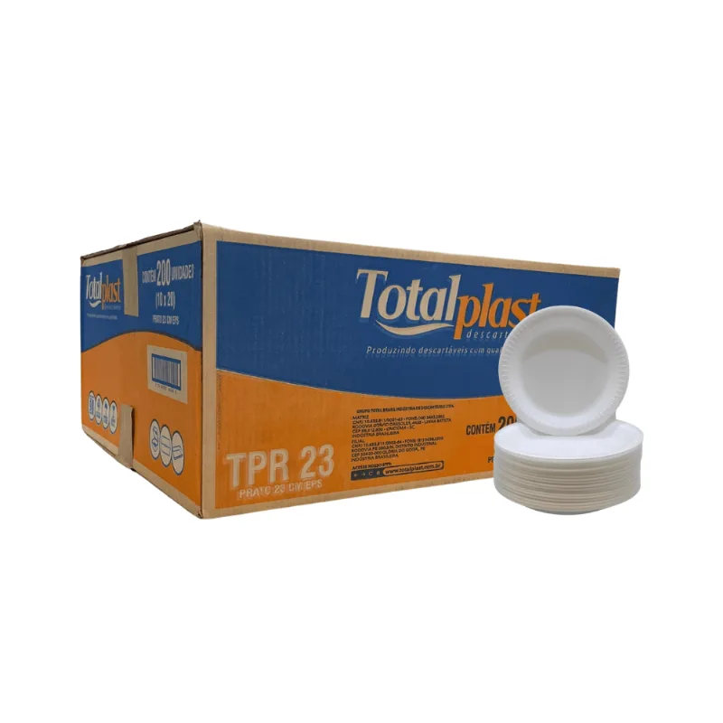 Prato De Isopor Raso 23cm Para Refeição Totalplast Com 200 Unidades