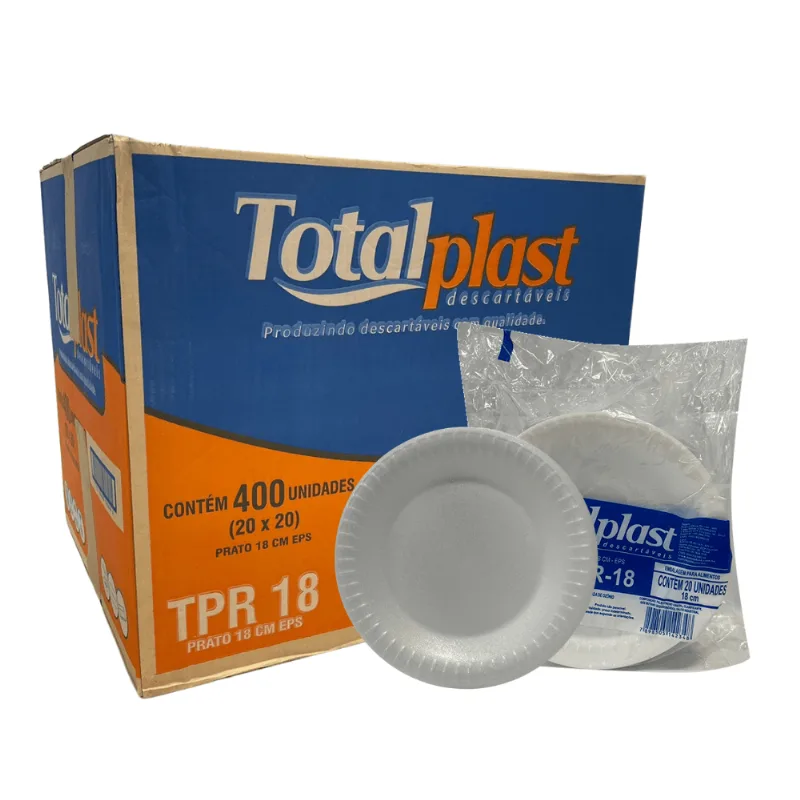 Prato De Isopor Raso 18cm Para Sobremesa Totalplast Com 400 Unidades