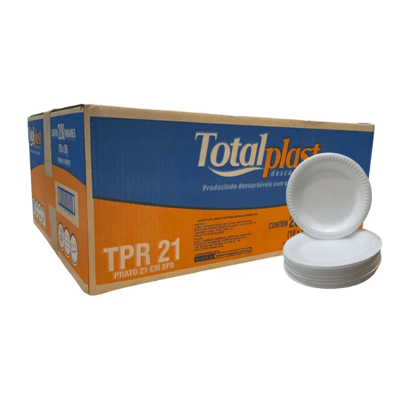 Prato De Isopor Raso 21cm Para Refeição Totalplast Com 200 Unidades