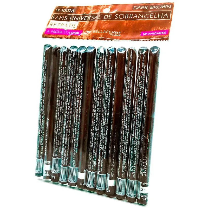 Lápis Retrátil Universal Dark Brown Para Sobrancelha 12Uni