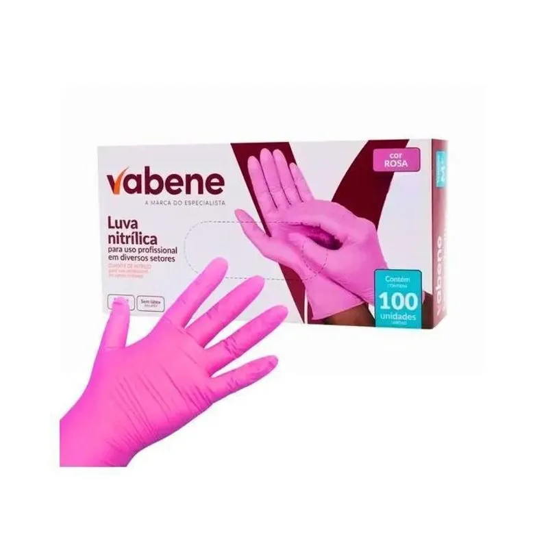 Luva Nitrílica Rosa Sem Pó C/100 Unids - Vabene P