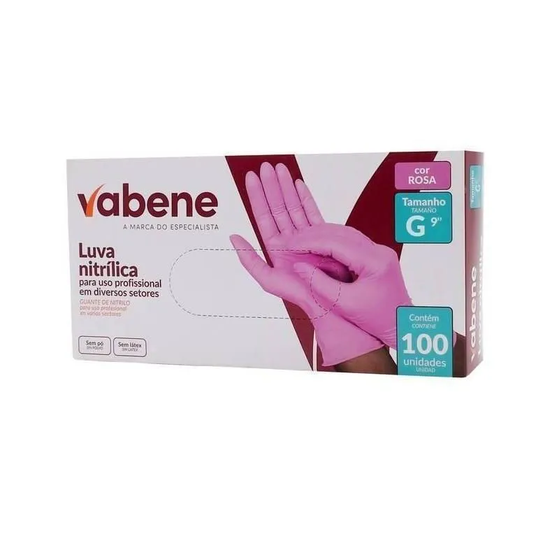 Luva Nitrílica Rosa Sem Pó C/100 Unids - Vabene G
