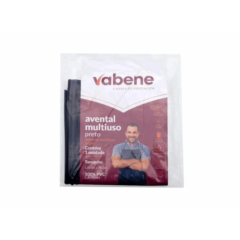 Avental Multiuso Vinil Preto 120cmx70cm 1un Vabene
