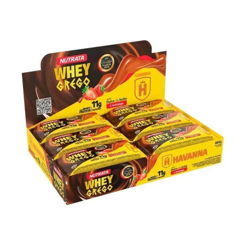 Barra Whey Grego Havanna Dulce De Leche Com Morango 12x40g