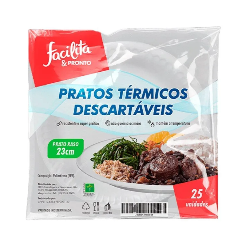 Prato Descartável Facilita & Pronto Raso 23cm - 10 Embalagens Com 25 Unidades