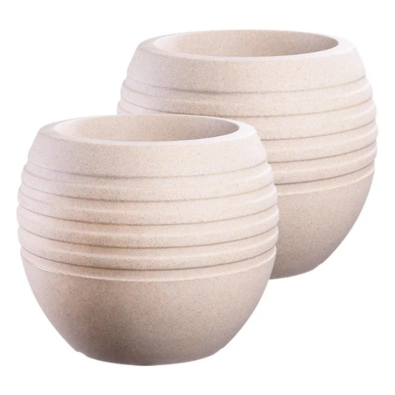 Vaso Jardim Redondo Afort Canela Bege 34cm - Embalagem com 2 Unidades