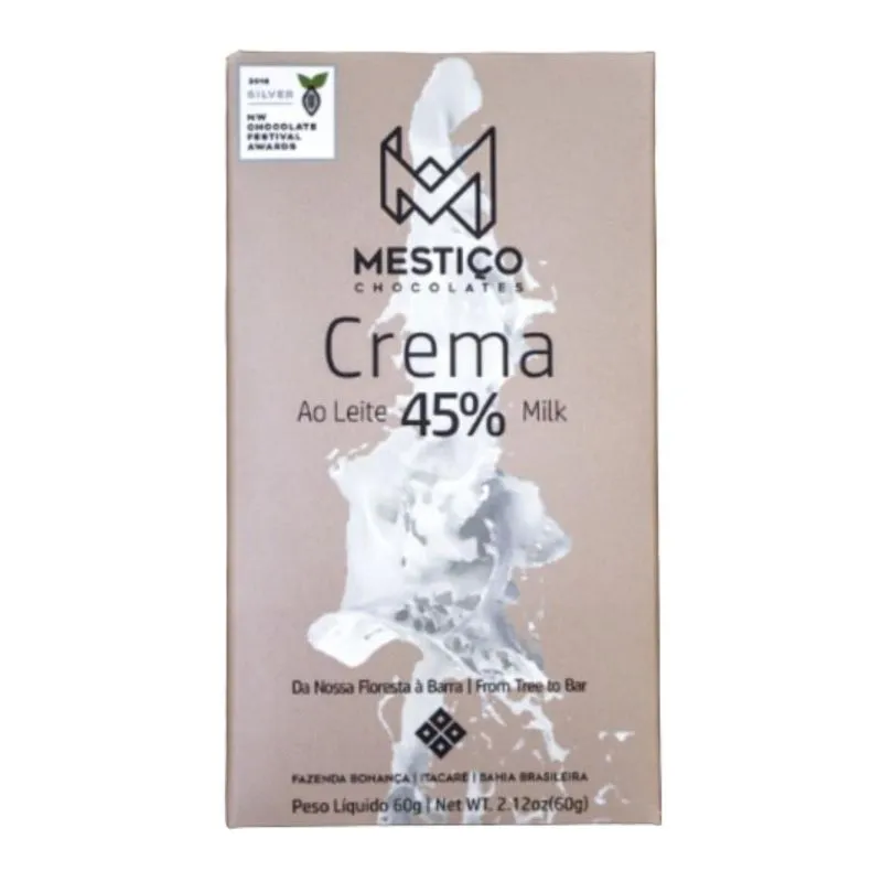 Barra De Chocolate Mestiço Crema 45% Ao Leite Barra 60g