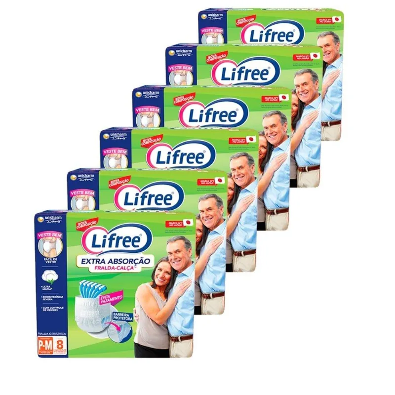 Roupa Íntima Lifree Extra Absorção Tamanho P/m - 6 Pacotes Com 8 Fraldas - Total 48 Tiras