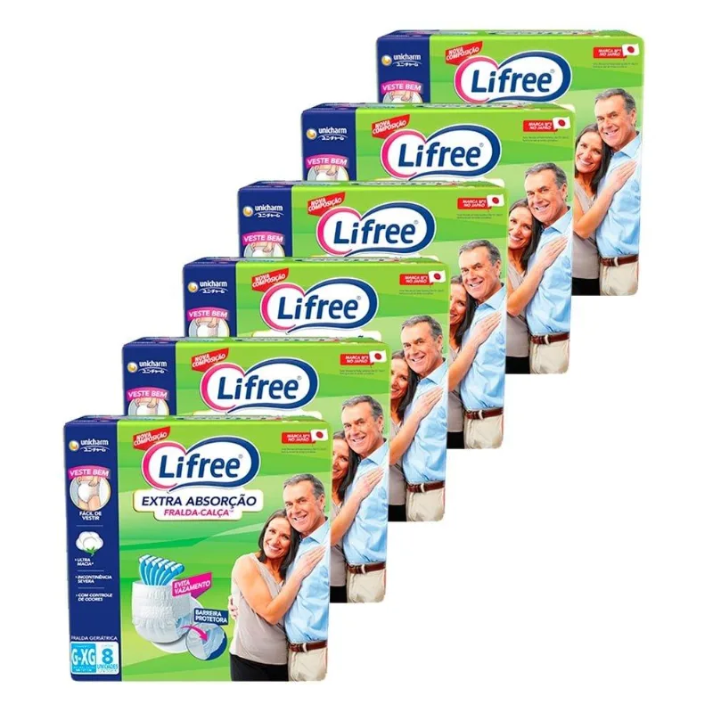 Roupa Íntima Lifree Extra Absorção Tamanho G/xg - 6 Pacotes Com 8 Fraldas - Total 48 Tiras