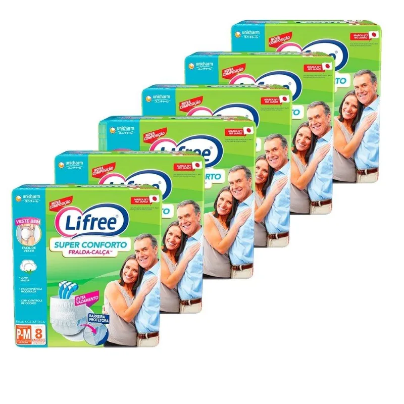 Roupa Íntima Lifree Super Conforto Tamanho P/m - 6 Pacotes Com 8 Fraldas - Total 48 Tiras