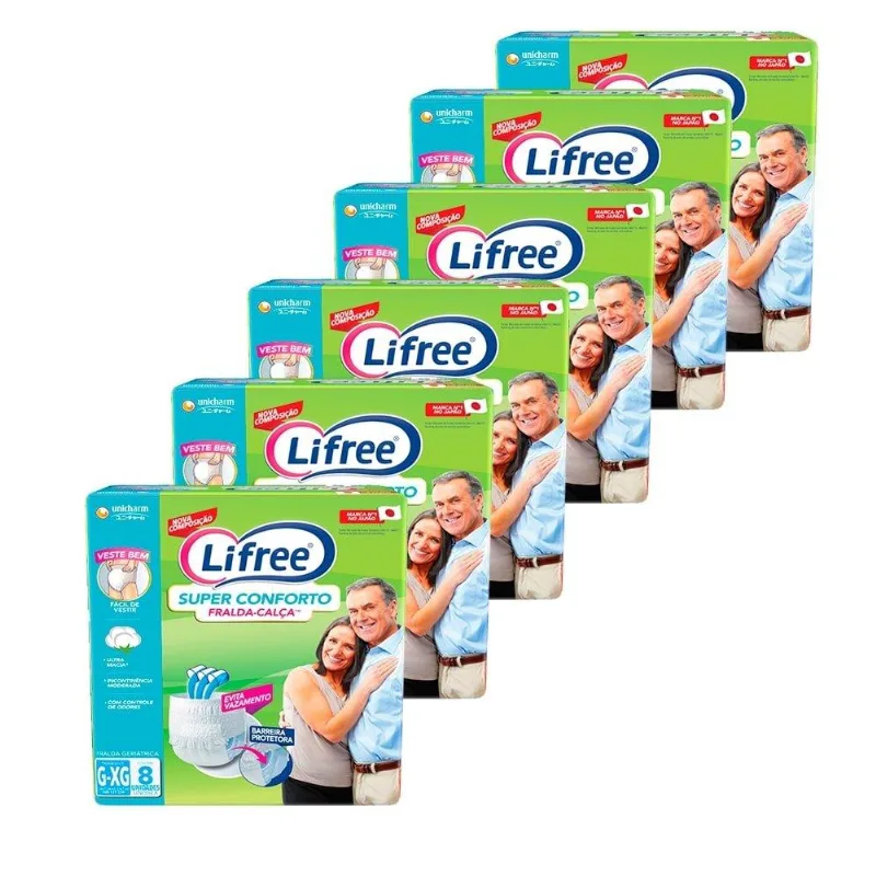 Roupa Íntima Lifree Super Conforto Tamanho G/xg - 6 Pacotes Com 8 Fraldas - Total 48 Tiras