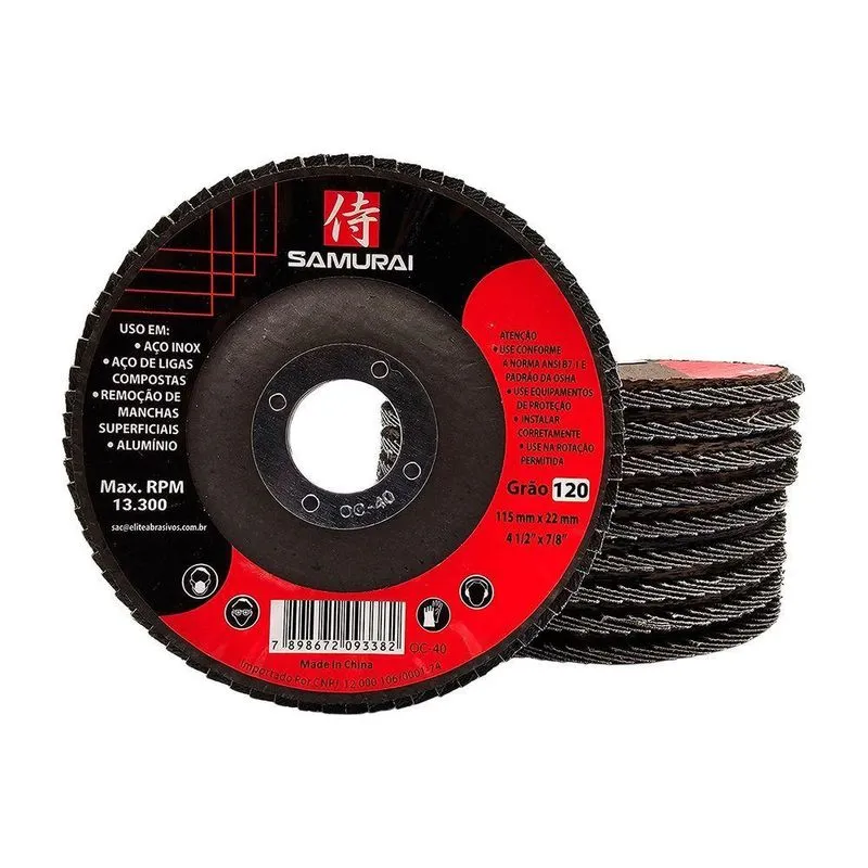 Kit 10 Discos De Lixa Flap De Fibra 115mm 4 Grão 120