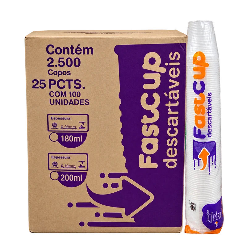 Copo Descartável 180ml Transparente PS FastCup - 2.500 Unidades