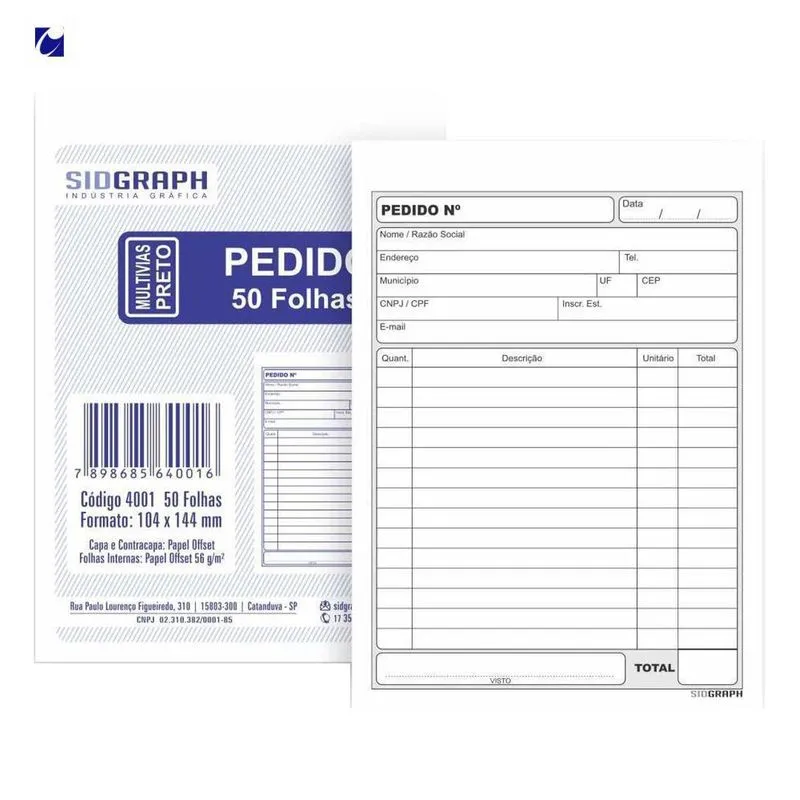 Kit 20 Blocos Pedido Pequeno Com Cópia 40x2 Folhas 104x144