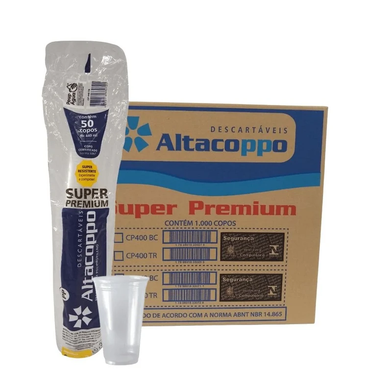 Copo Descartável 440ml Liso Transparente PP Altacoppo – Caixa com 1.000 Unidades