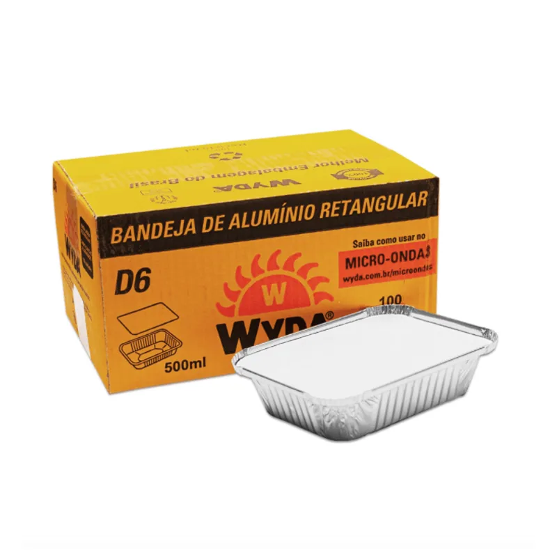 Embalagem Alumínio Retangular 500mL D6 Fechamento Manual com Tampa 100 unidades - Wyda