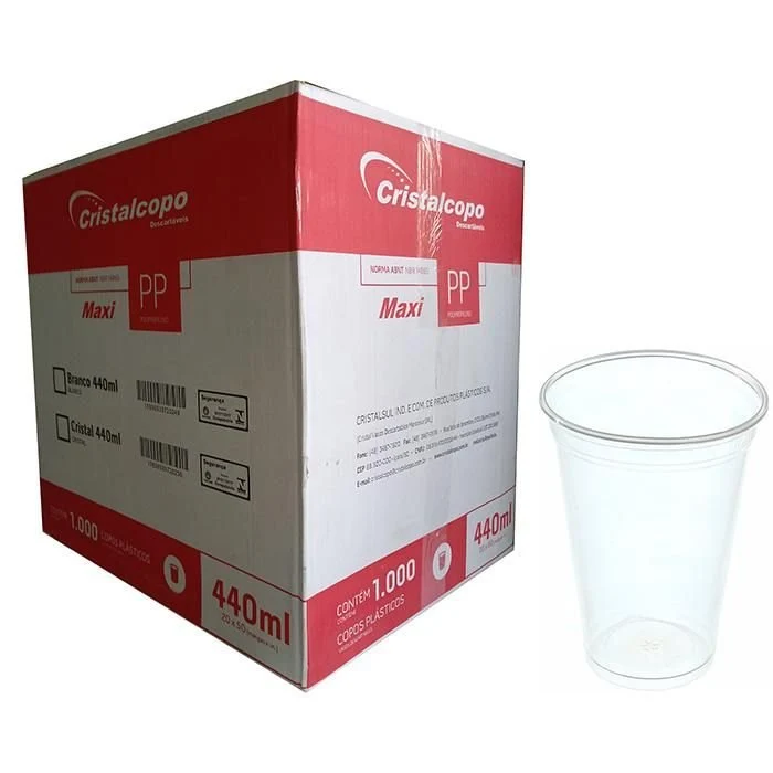 Copo 440ml PP Translúcido Cristalino Liso Cristalcopo – 1.000 Unidades