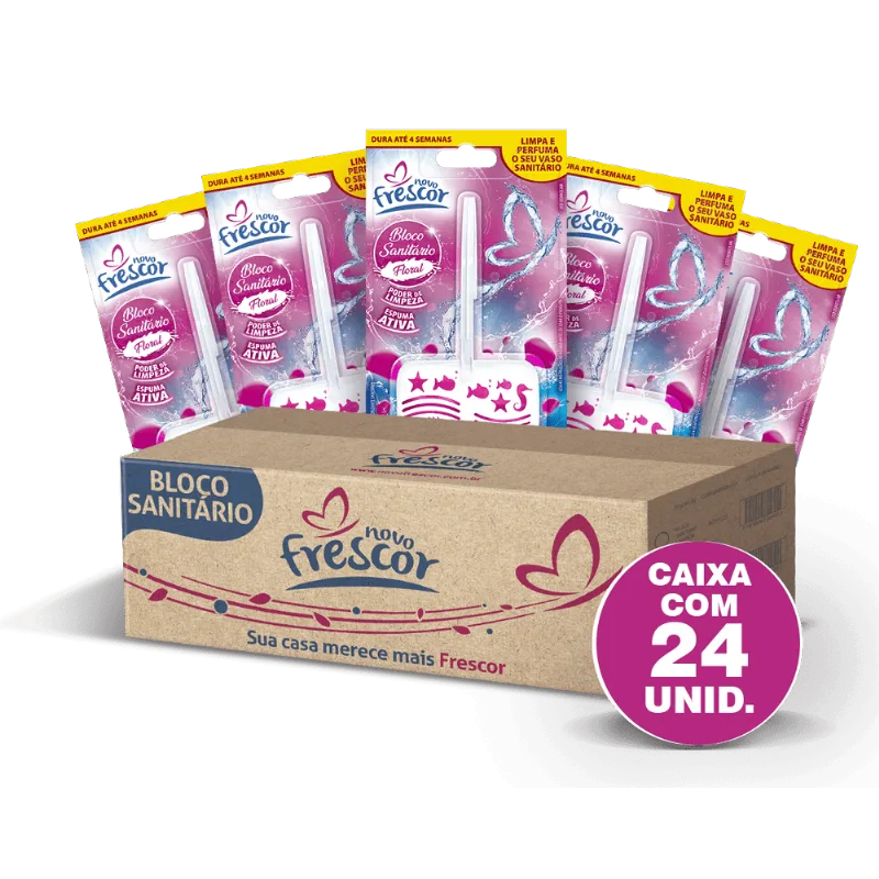 Kit 24 Unidades Pastilha Bloco 30g Detergente Sanitário Odorizante Novo Frescor Privada Vaso Com Suporte