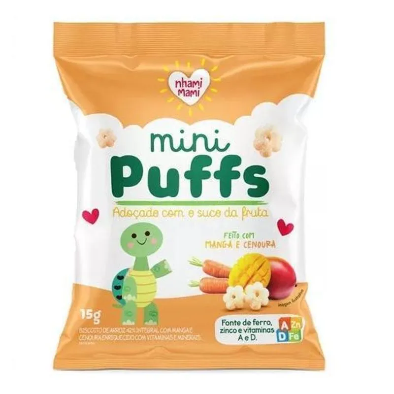 Mini Puffs Snack P/crianças Manga E Cenoura 6x15g -nhamimami