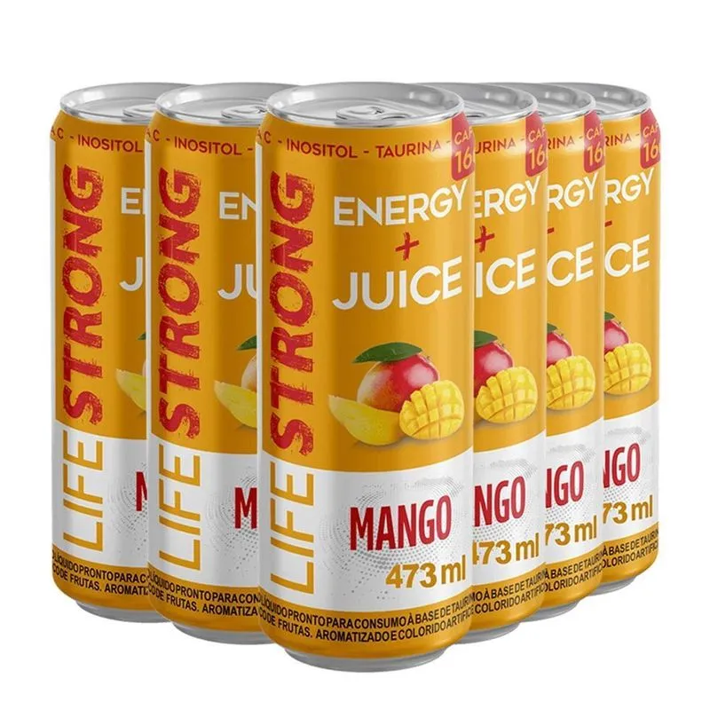 Energético Sabor Manga Com Vitamina C 6 Unidades 473ml Cada Life Strong
