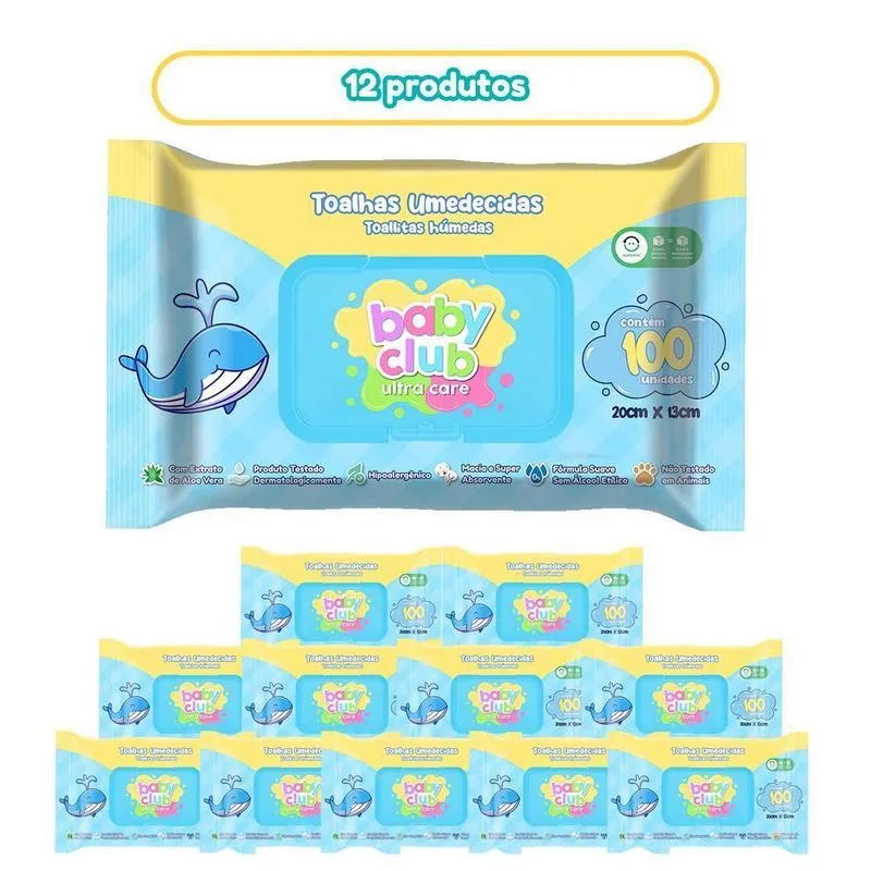 12 Unid. Toalha Umedecida Tradicional 100 Fls Baby Club