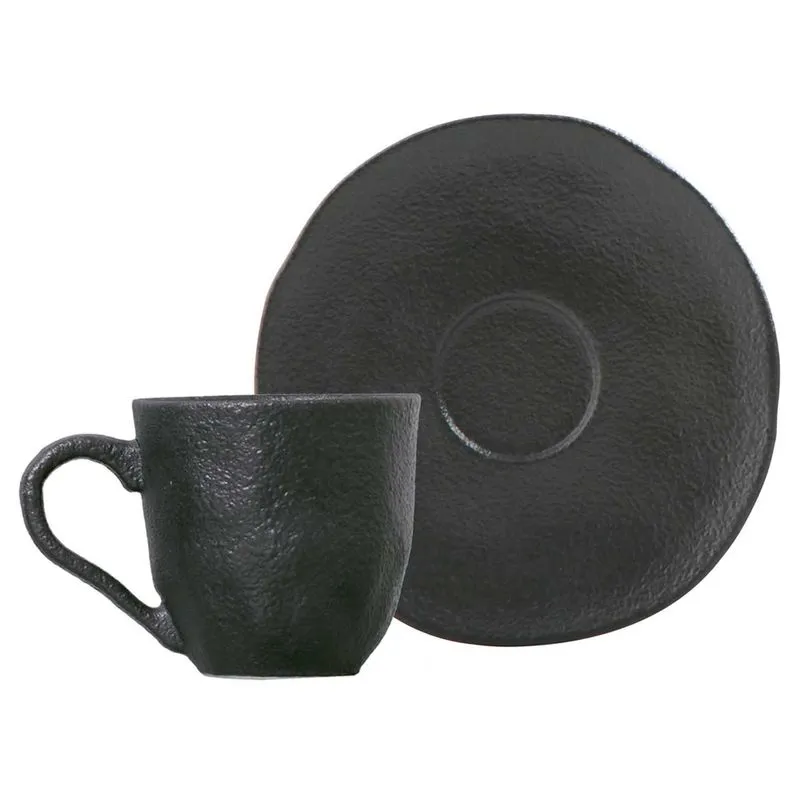Conjunto 6 Xícaras De Café Com Pires Orgânico Preto Matte 120ml Porto Brasil