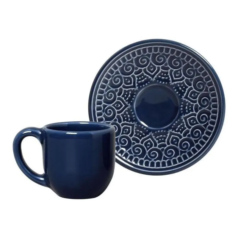 Conjunto Com 6 Xícaras De Café Com Pires Agra Deep Blue 112ml