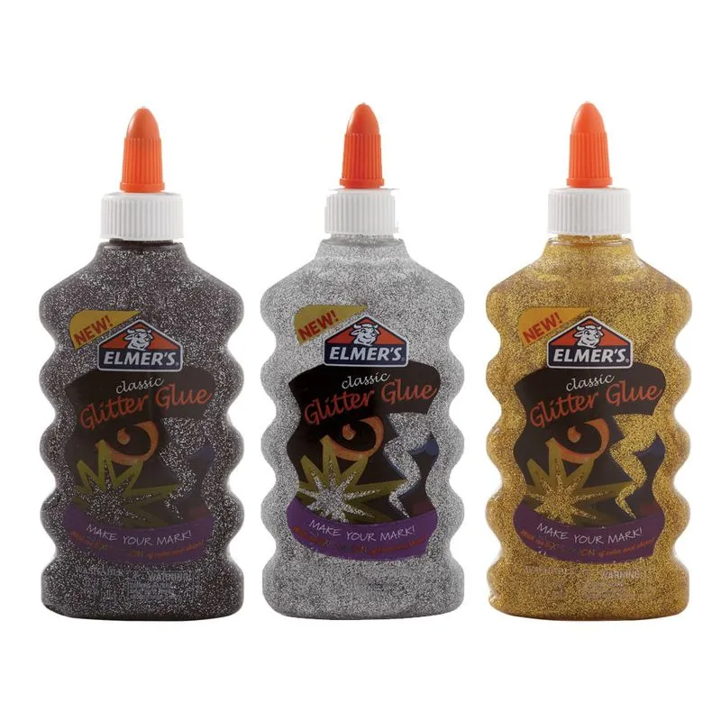 Cola Elmers Glitter Cores Sortidas 1 Unidade Preto Prata Dourado 177ml