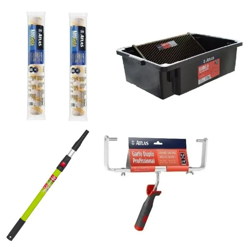 Kit Pintura Pro Duplo 46cm Caçamba Garfo 2 Rolos Lã Extensor
