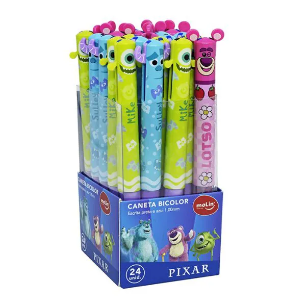 CANETA BICOLOR PIXAR 1.00MM UN(ESCRITA PRETA E AZUL)