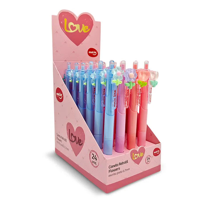 CANETA RET LOVE FLOWERS 3D DP C/24 UN 0,7MM (ESCRITA PT)7899588016939