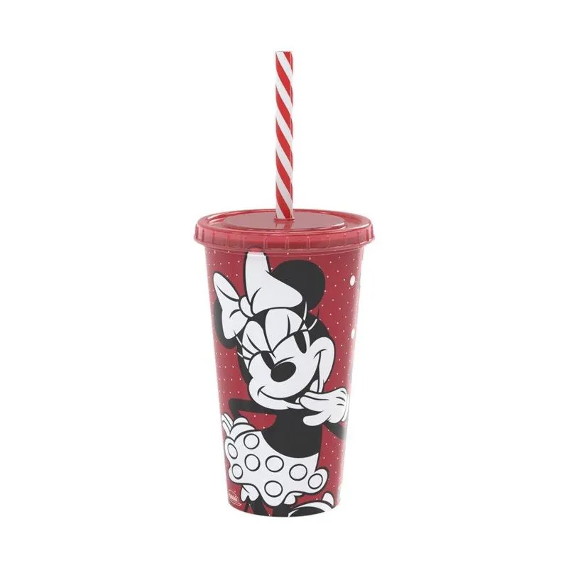 Copo Plasútil Shake Minnie Com Tampa E Canudo 500ml - Embalagem Com 15 Unidades
