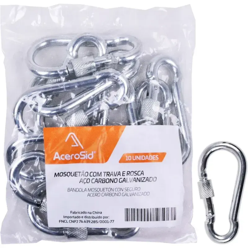 Mosquetão Acerosid Trava Rosca 6x60mm 10 Peças