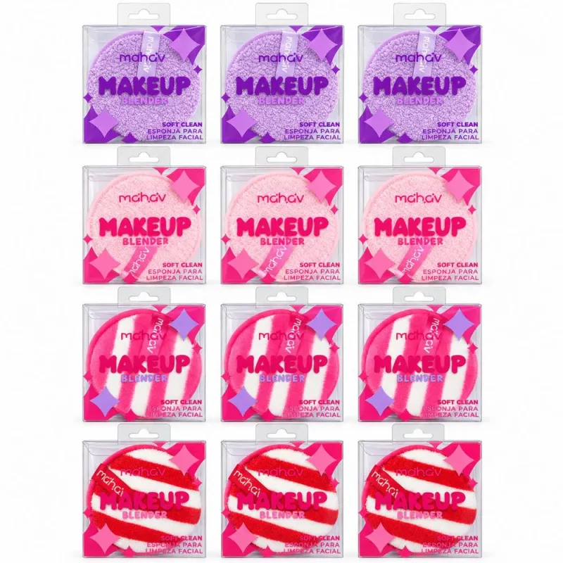 Pacote c/12 Esponja para Limpeza Facial Soft Clean Makeup Blender Mahav