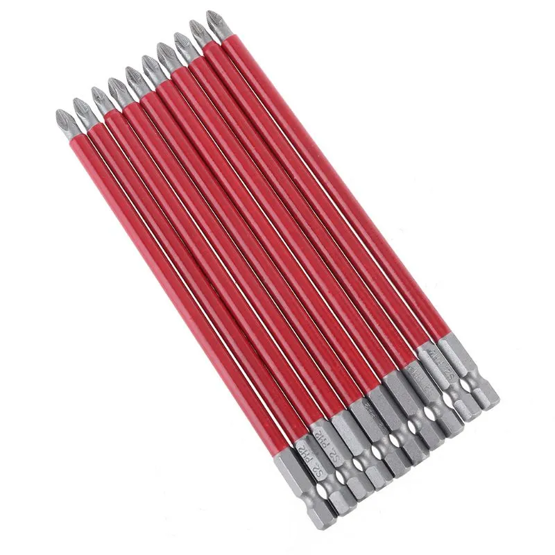 10pcs Ph2 150mm Furadeira Chave De Fenda Bit Set Longo Alcance Non Slip 1/4'' Hex Chave De Fenda Inserir Brocas Do Driver - Vermelho