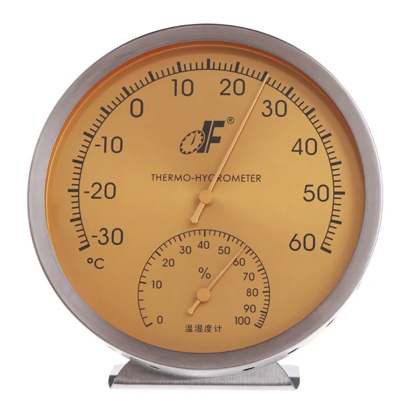 Termômetro De Umidade Do Medidor De Umidade Da Temperatura Do Dial Analógico De Aço Inoxidável - Ouro