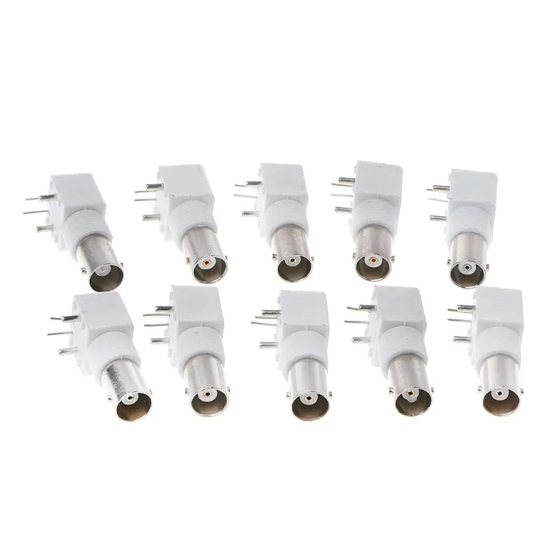 10x Pc Board Pcb Mount Right Angle Bnc Female Jack Com Conector Anteparo - Prata