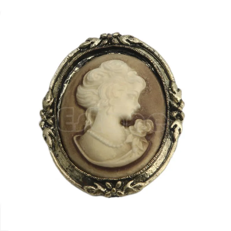 1pc Rainha Lady Vintage Projeto Vitoriano Cameo Preto Esmalte Broche De Bronze Pin