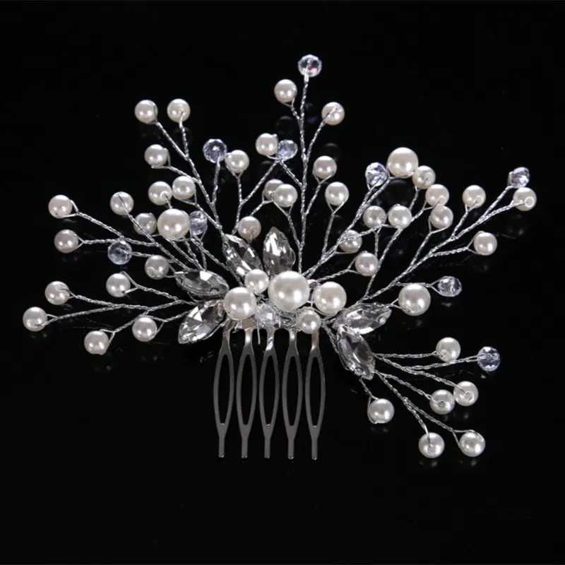 Noiva Pente De Cabelo Casamento Mulheres Joias Headpieces Pérola Contas Acessórios Artesanais - Cor Ouro Amarelo Claro