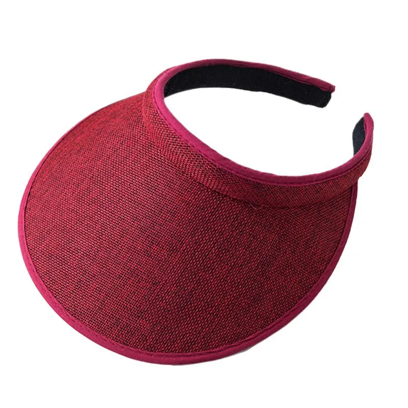 Low Profile Weave Baseball Cap Solid Color Sunscreen Outdoor Sports Running Tennis Empty Top Clip-on Sun Visor Hat - Borgonha