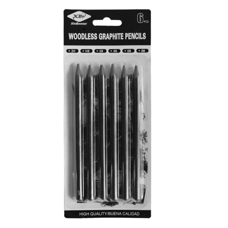 6 Pcs Profissionais Pure Carbon Sketch Pens 2h/hb/2b/4b/6b/8b Woodless Charcoal Pencil Set Ferramenta De Desenho