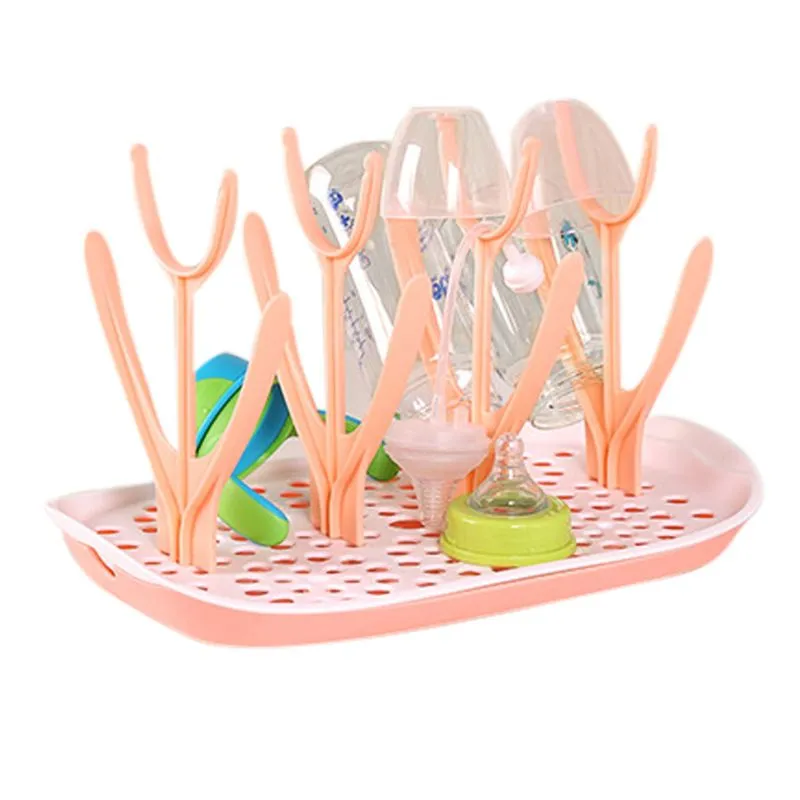 Porta-garrafas De Bebê Destacável Copo Infantil Secando Garrafas De Rack Portátil Armazenamento Multifuncional Racks De Drenagem - Rosa