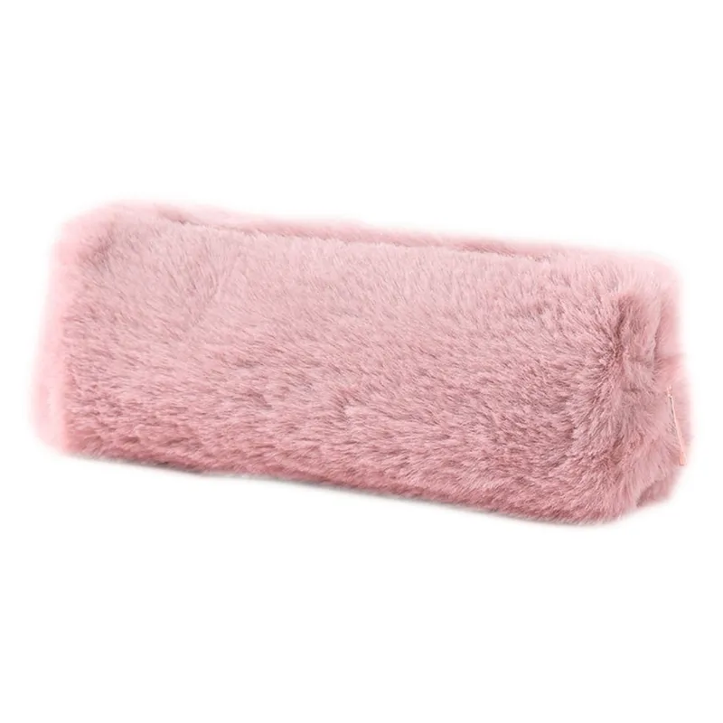 Portátil Solid Color Pelúcia Lápis Bolsa Lápis Fofo Saco Fofo Bolsa Staionery Pouch - Rosa Escuro