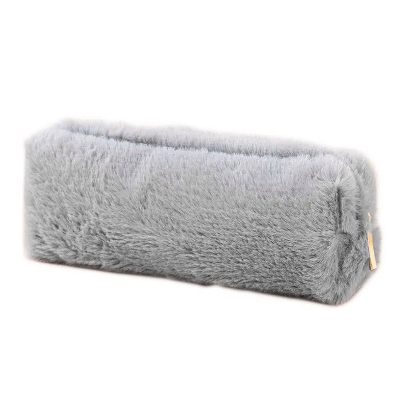Bolsa De Pelúcia De Cor Sólida Portátil - Cinza